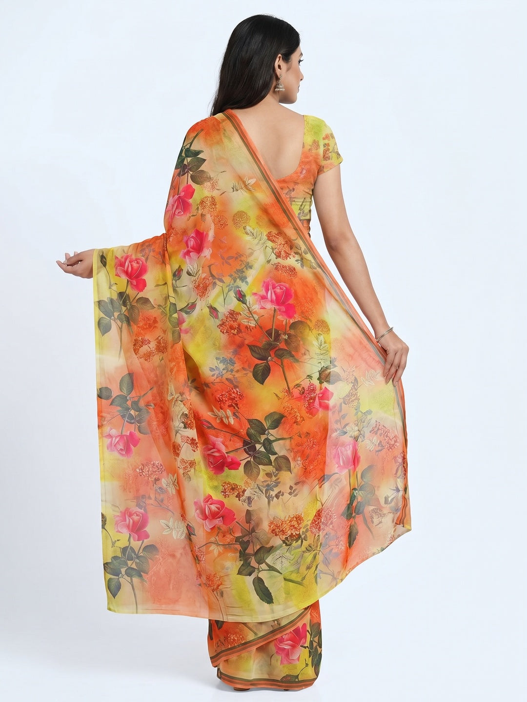 Multicolour Casual Wear Floral Printed Georgette Saree - Image 3