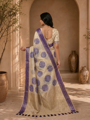 Beige & Blue Meenakari Crafted Soft Muga Cotton Saree Designed for Elegant Festive Styling - Image 2