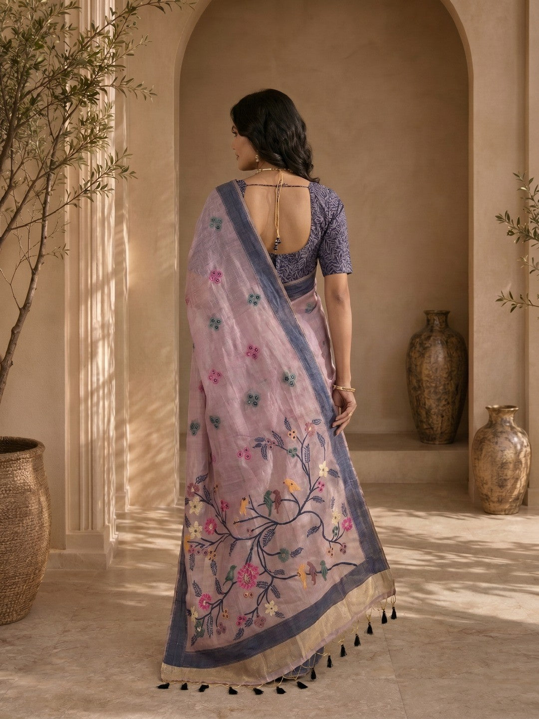 Lavender Meenakari Weaving Soft Muga Cotton Saree Designed for a Graceful Ethnic Appeal - Image 2