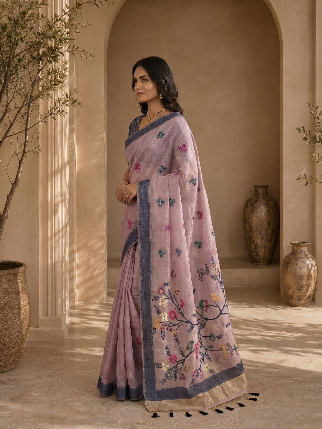 Lavender Meenakari Weaving Soft Muga Cotton Saree Designed for a Graceful Ethnic Appeal - Image 3