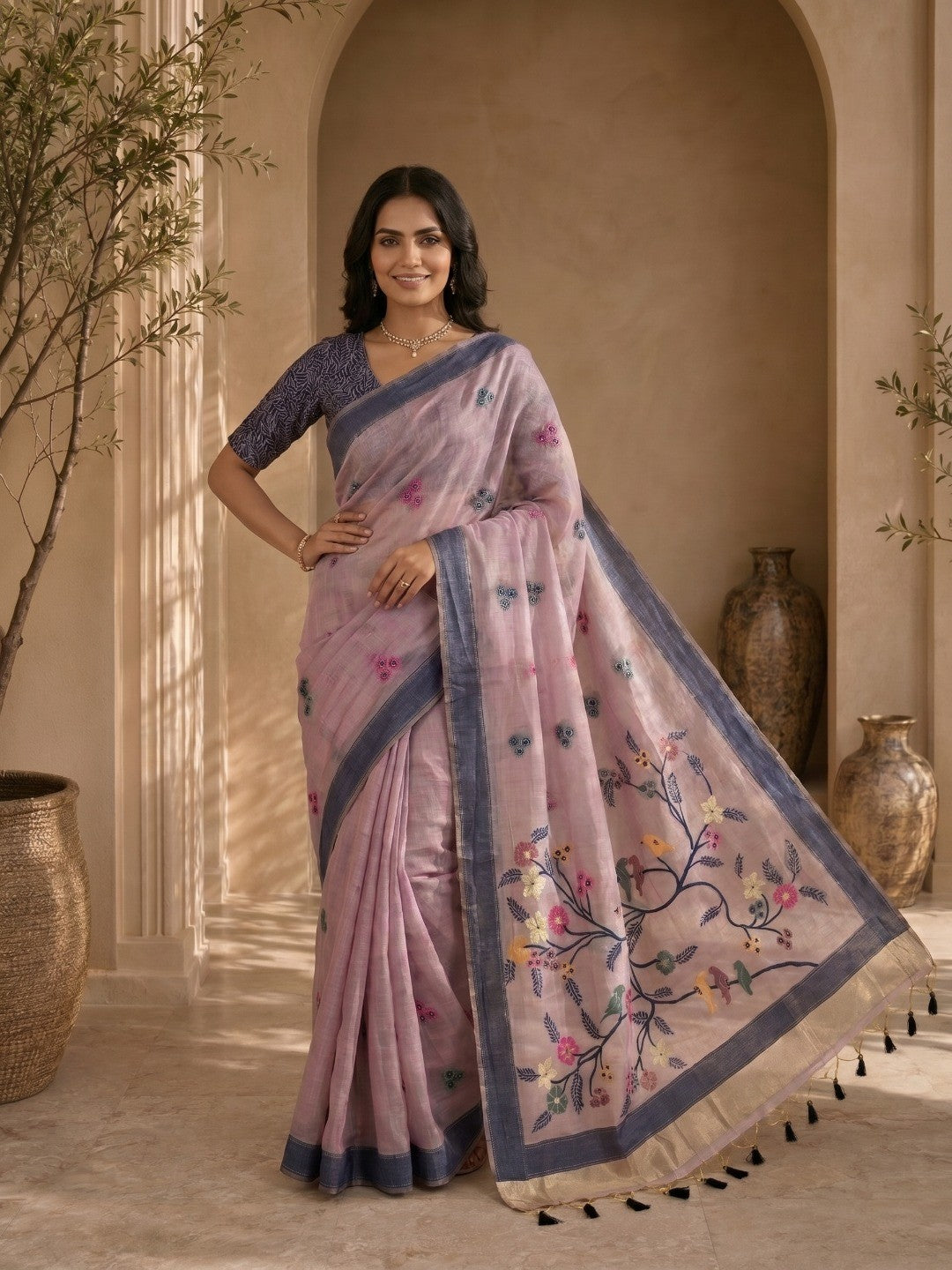 Lavender Meenakari Weaving Soft Muga Cotton Saree Designed for a Graceful Ethnic Appeal - Image 4