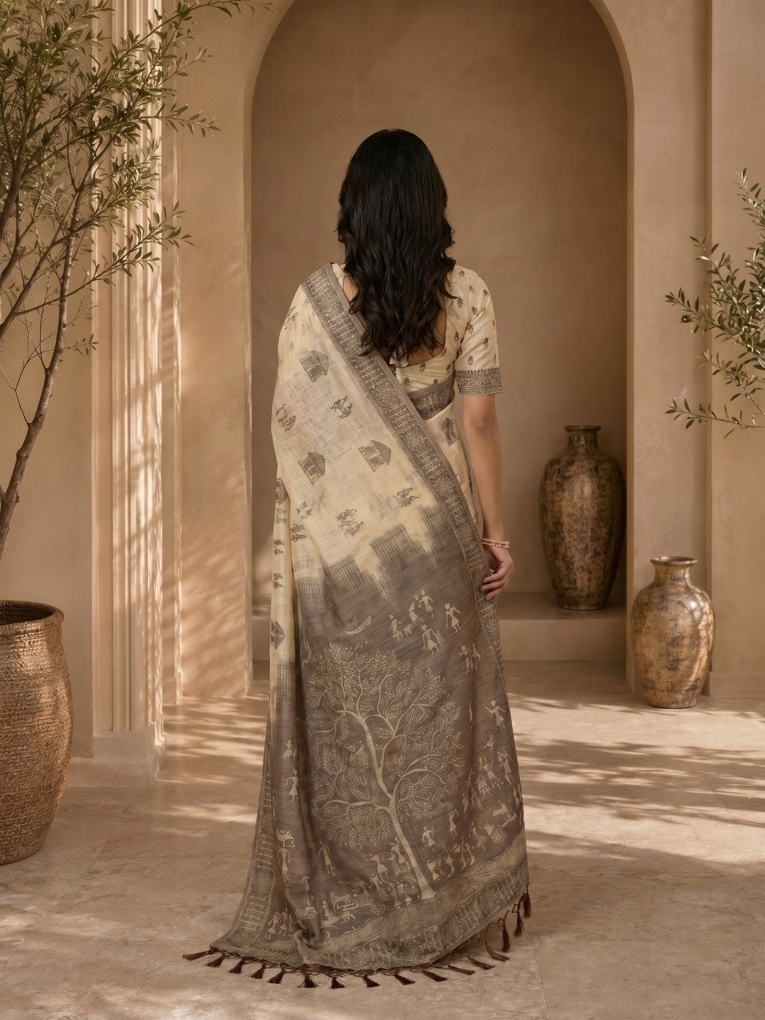 Beige Meenakari Weaving Soft Muga Cotton Saree Designed for Elegant Festive Wear - Image 2