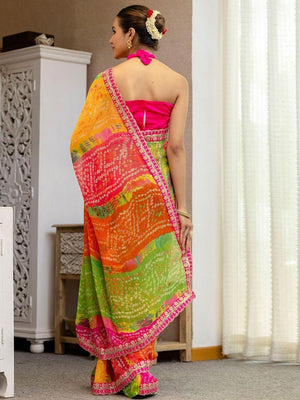 Multicolor Bandhani Printed Georgette Saree With Sequins Embroidered Border - Image 2