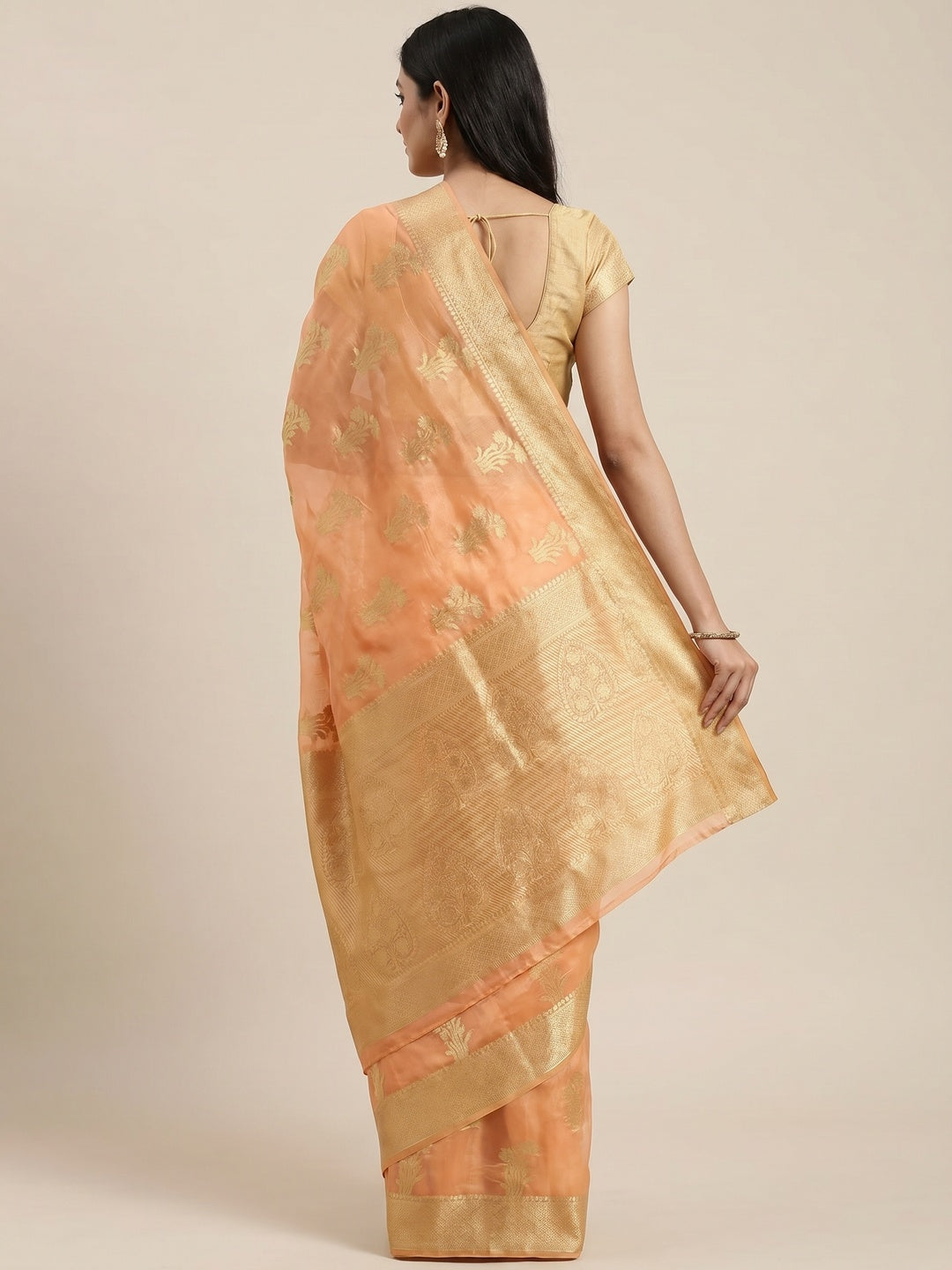 Peach Festive Wear Woven Organza Saree - Image 3