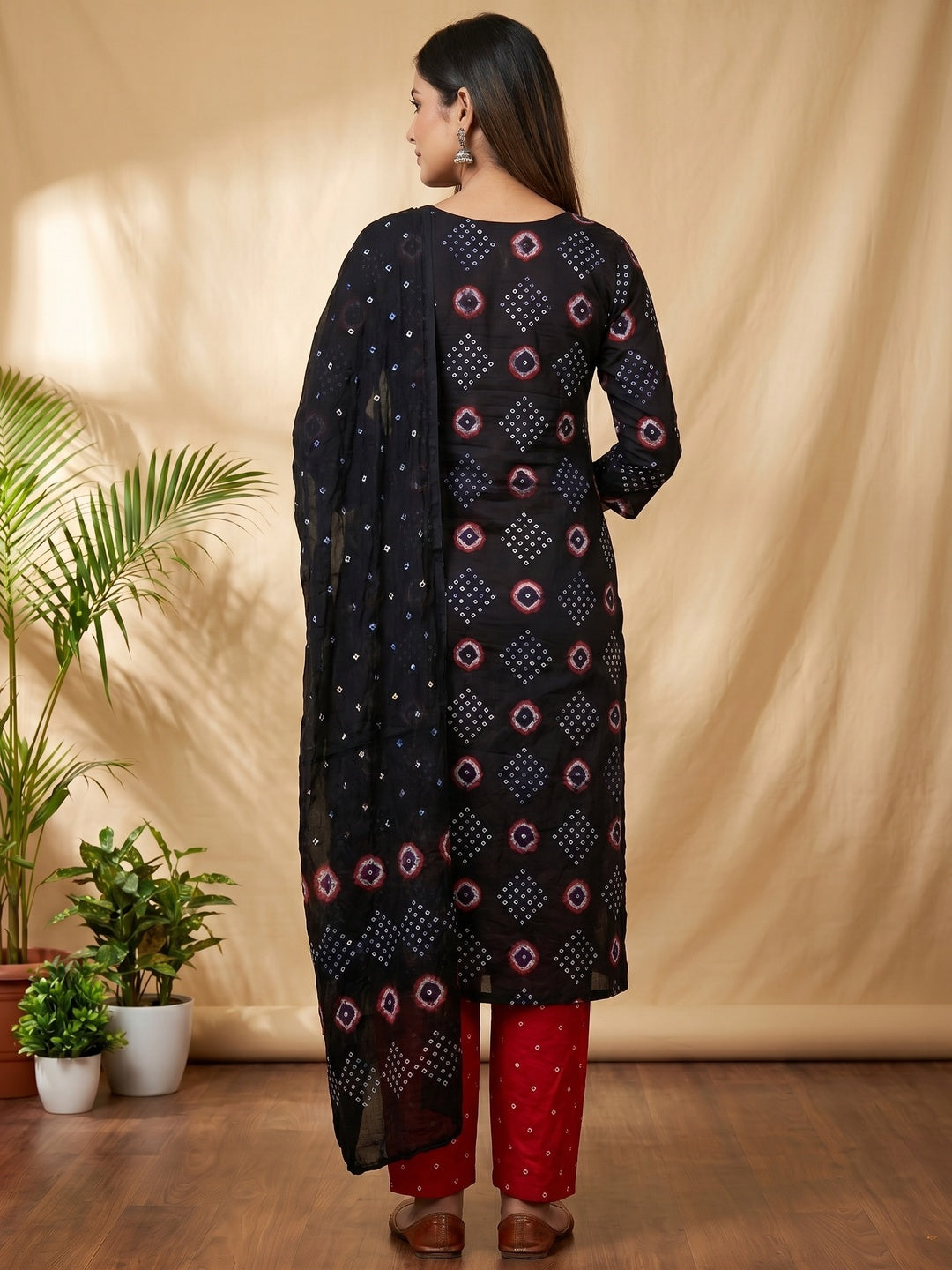 Navy Blue Bandhani Printed Cotton Dress Material - Image 3