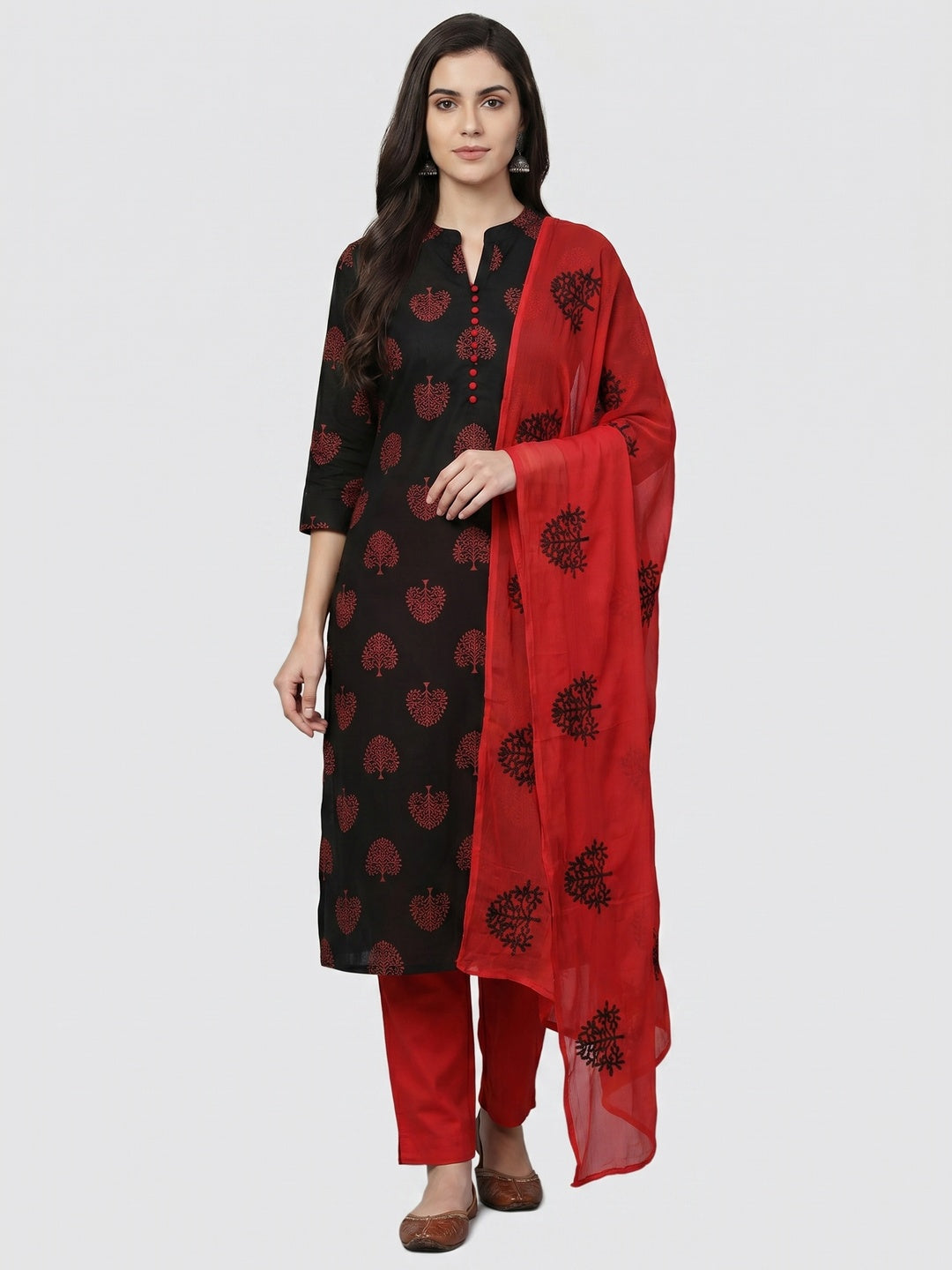 Black Printed Cotton Blend Dress Material - Image 1