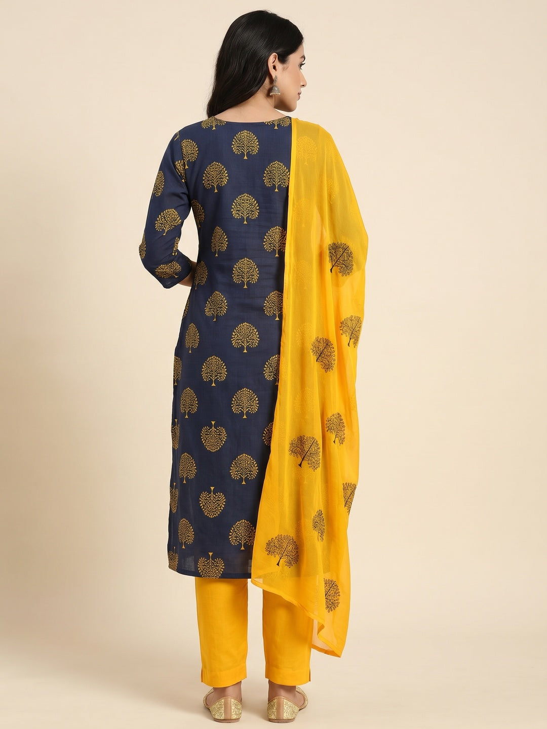 Blue Printed Cotton Blend Dress Material - Image 2