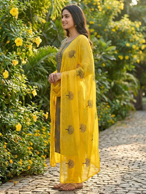 Grey Printed Cotton Dress Material - Image 1