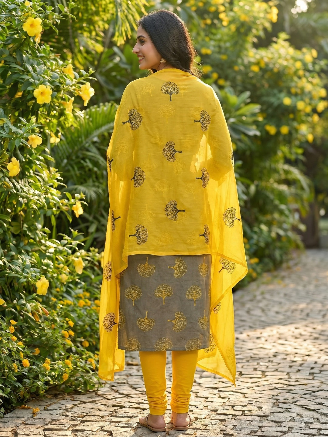 Grey Printed Cotton Dress Material - Image 2
