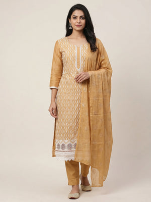 Beige Embroidered Chanderi Dress Material - Image 1