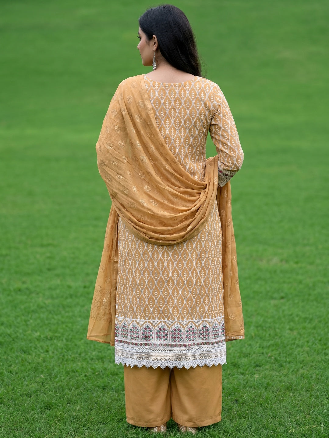 Beige Embroidered Chanderi Dress Material - Image 2
