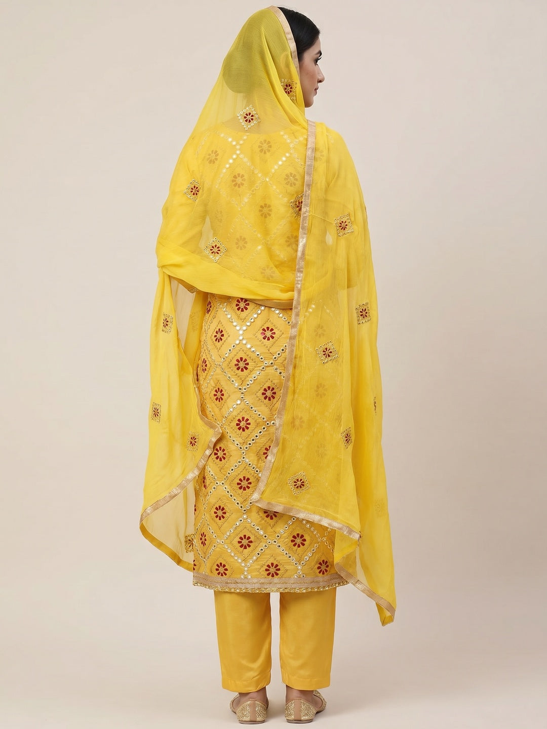 Yellow Embroidered Modal Dress Material - Image 2