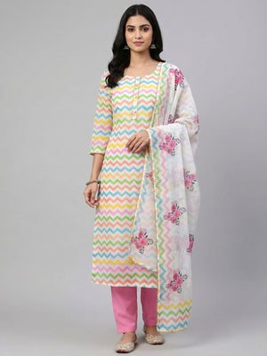 Multicolour Printed Kota Doriya Dress Material - Image 1
