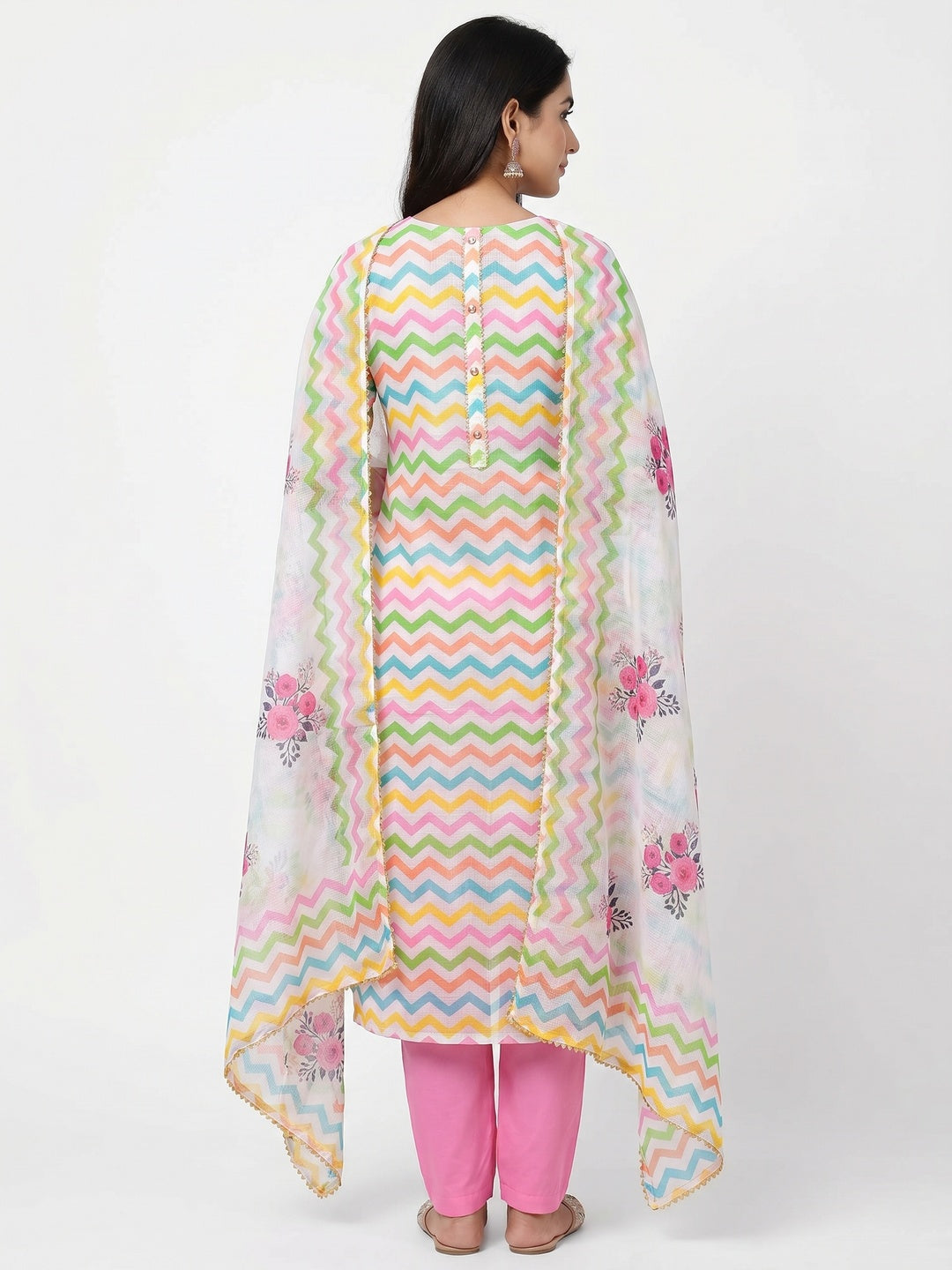 Multicolour Printed Kota Doriya Dress Material - Image 3