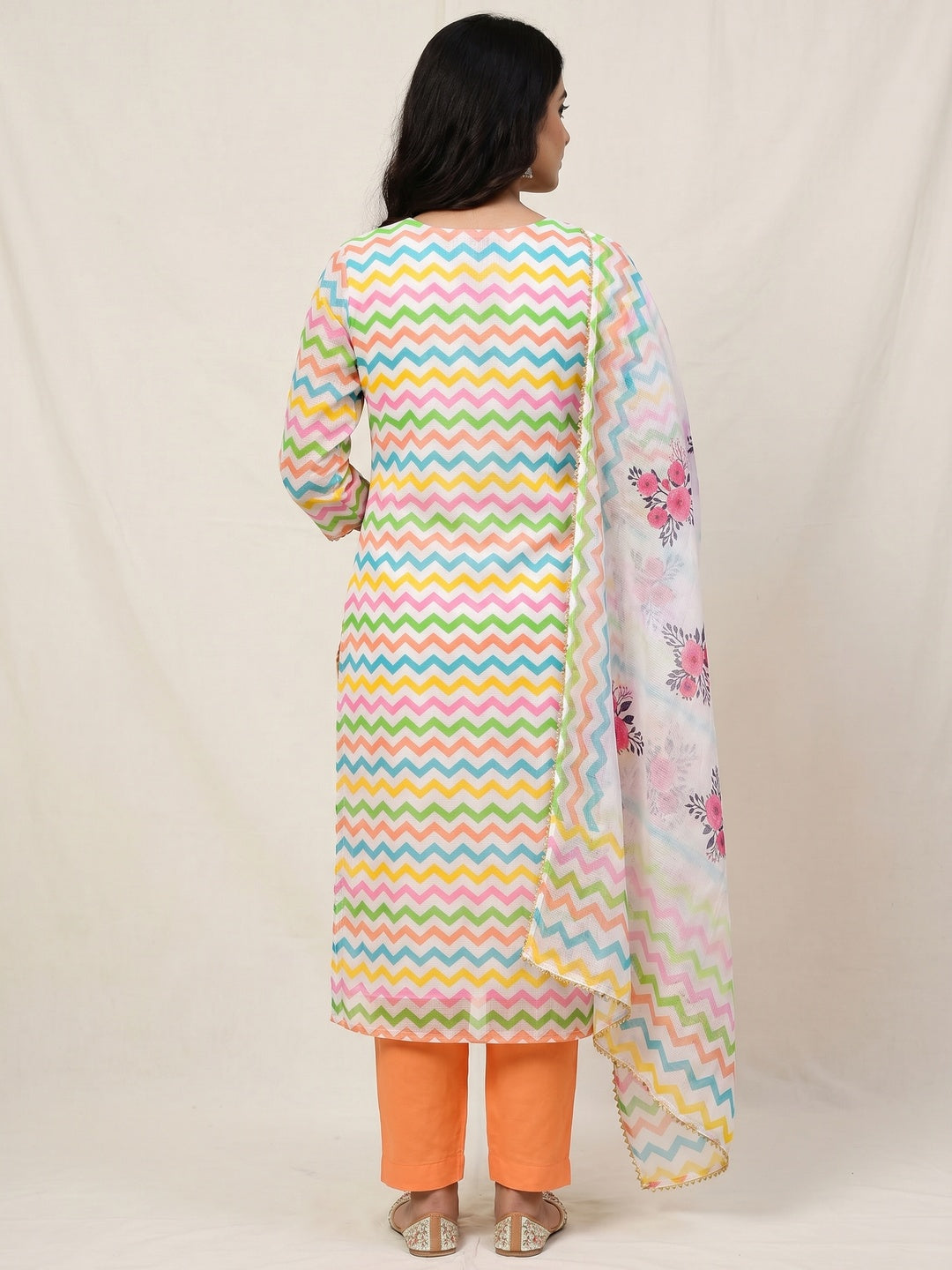 Multicolour Printed Kota Doriya Dress Material - Image 3