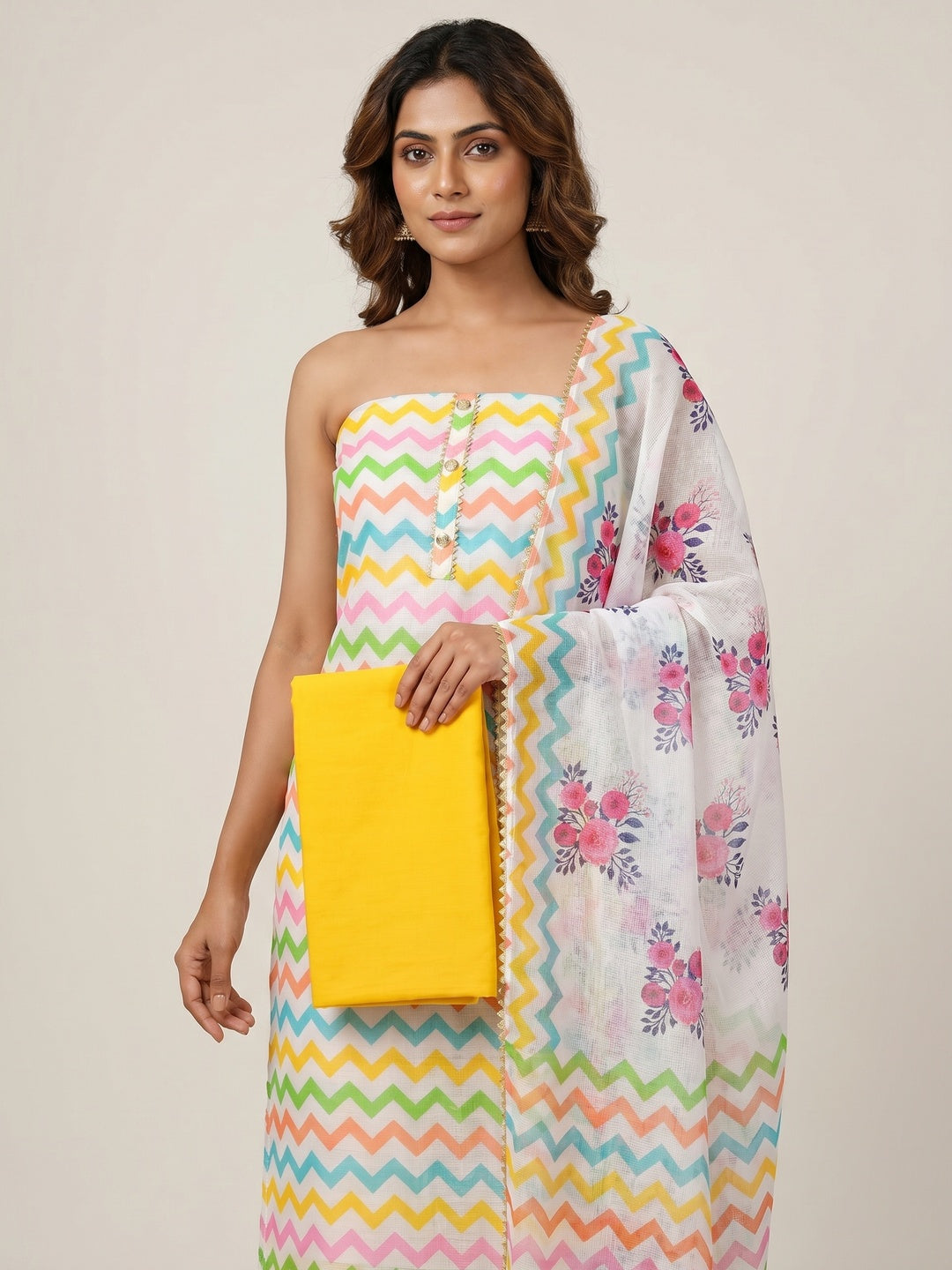 Multicolour Printed Kota Doriya Dress Material - Image 1