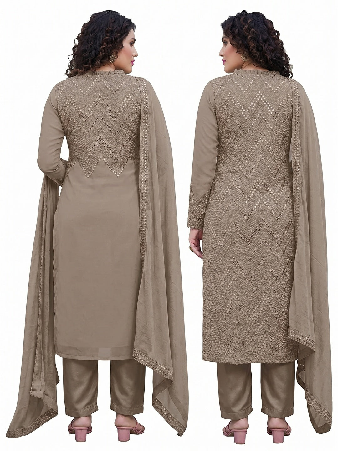 Brown Sequins Embroidered Georgette Suit - Image 1