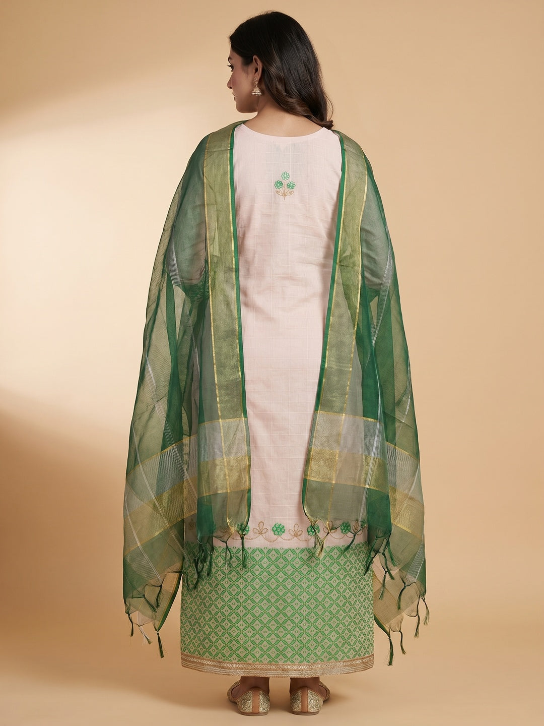 Green Embroidered Jacquard Dress Material - Image 2