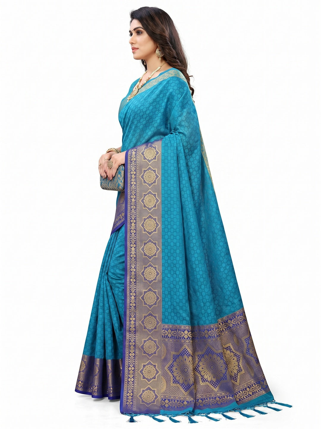Firozi Festive Wear Woven Cotton Silk Saree - Image 2
