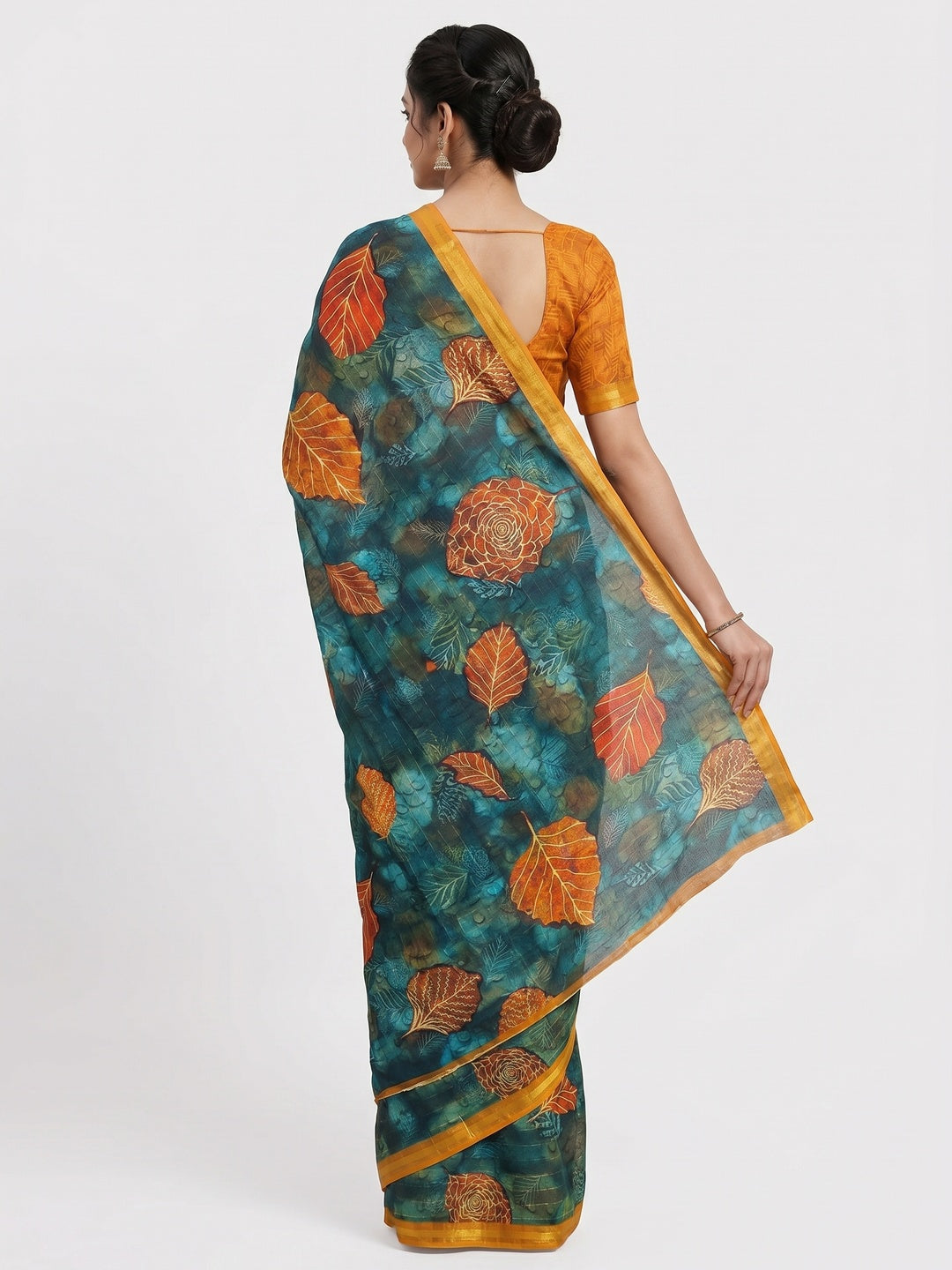 Rama Blue Casual Wear Digital Printed Cotton Silk Saree - Image 3