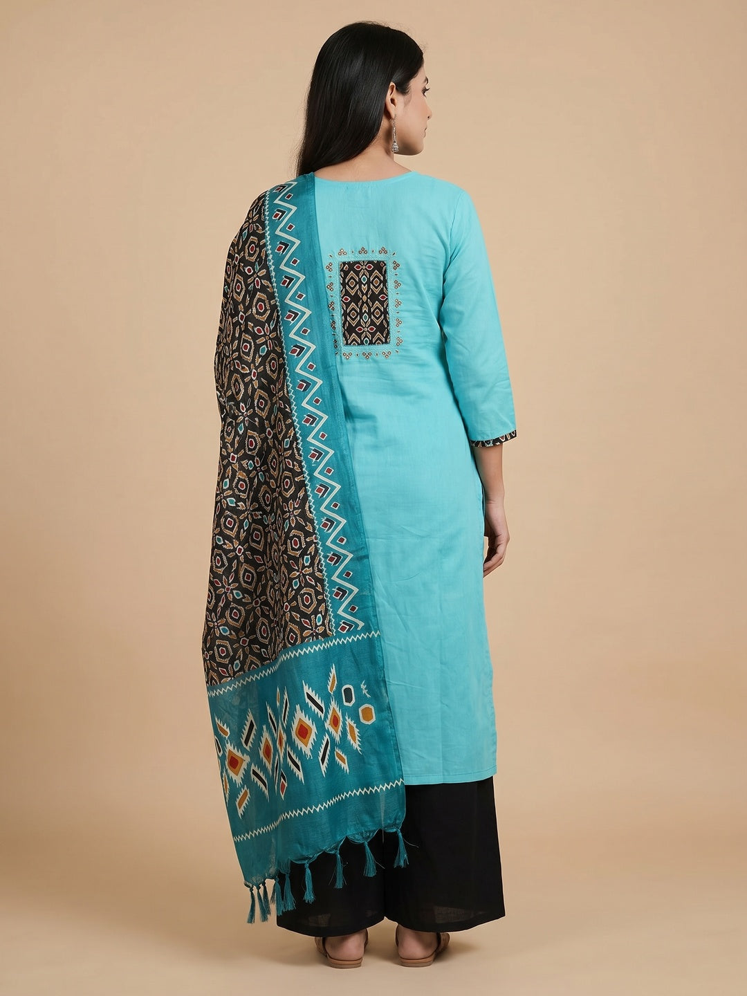 Blue Festive Wear Embroidery With Embellished Cotton Dress Material - Image 2