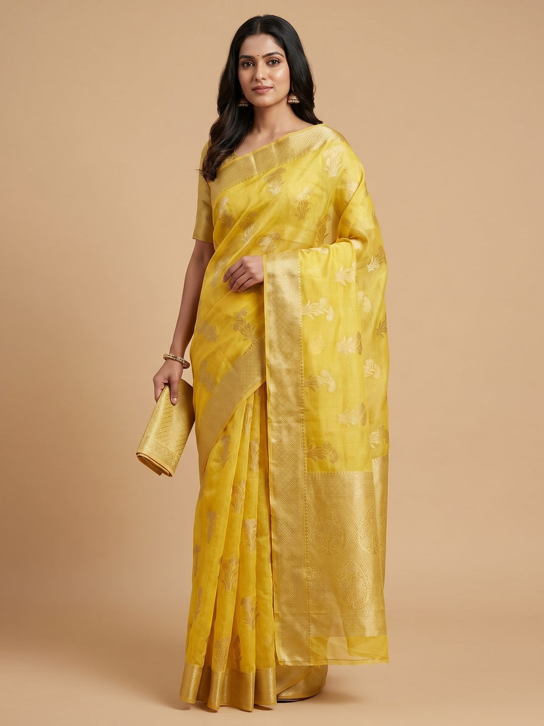 Yellow Festive Wear Woven Organza Saree - Image 1