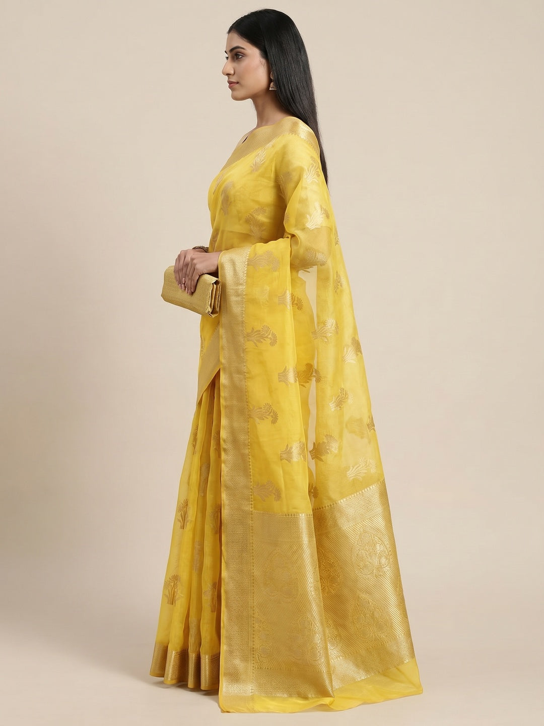Yellow Festive Wear Woven Organza Saree - Image 2