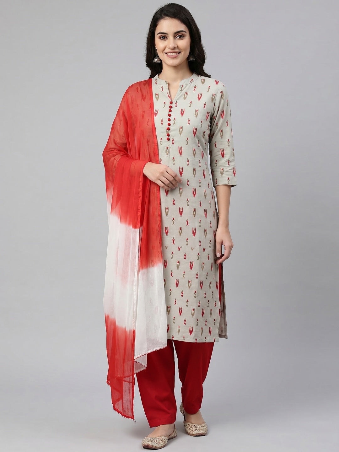 Grey Printed Cotton Dress Material - Image 1
