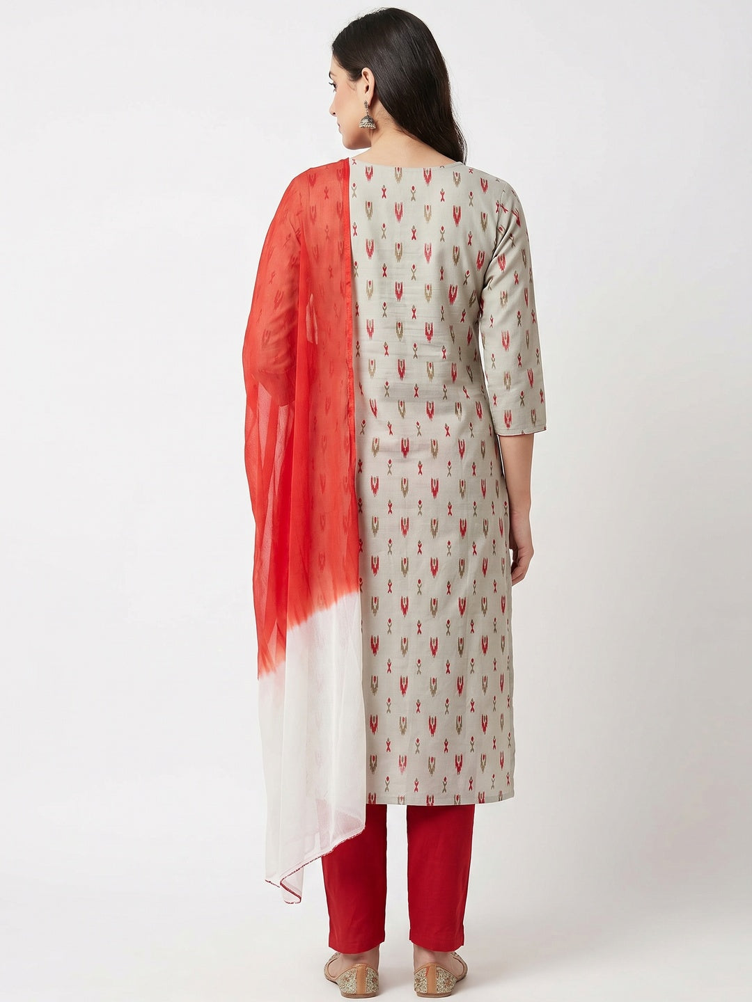 Grey Printed Cotton Dress Material - Image 2