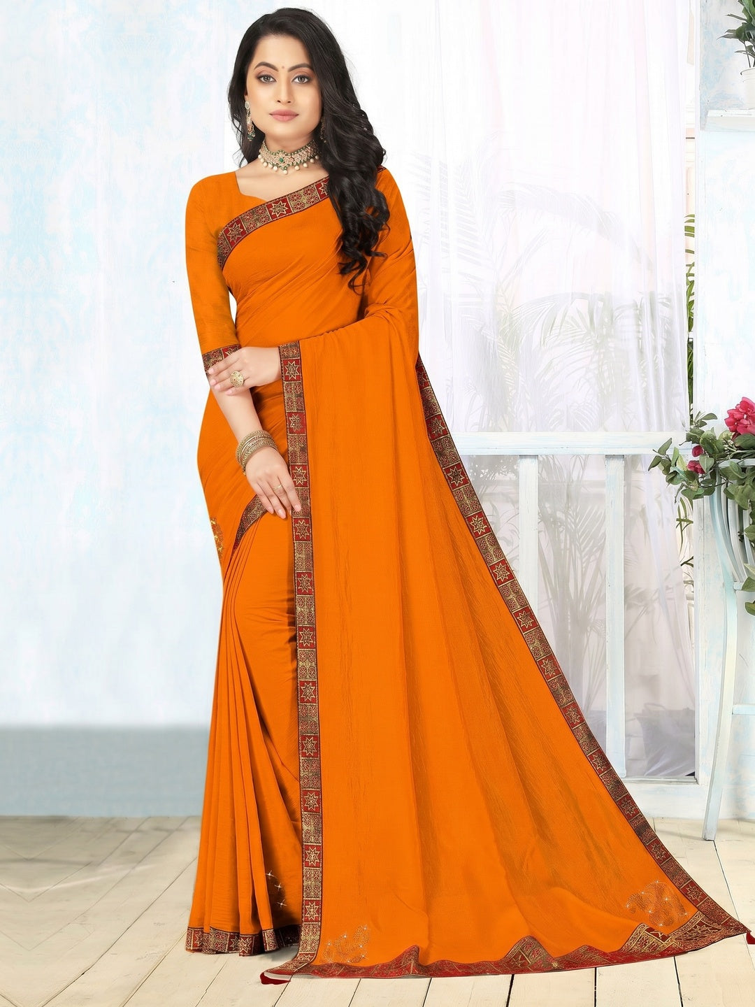 Yellow Embellished Vichitra Silk Saree - Image 1