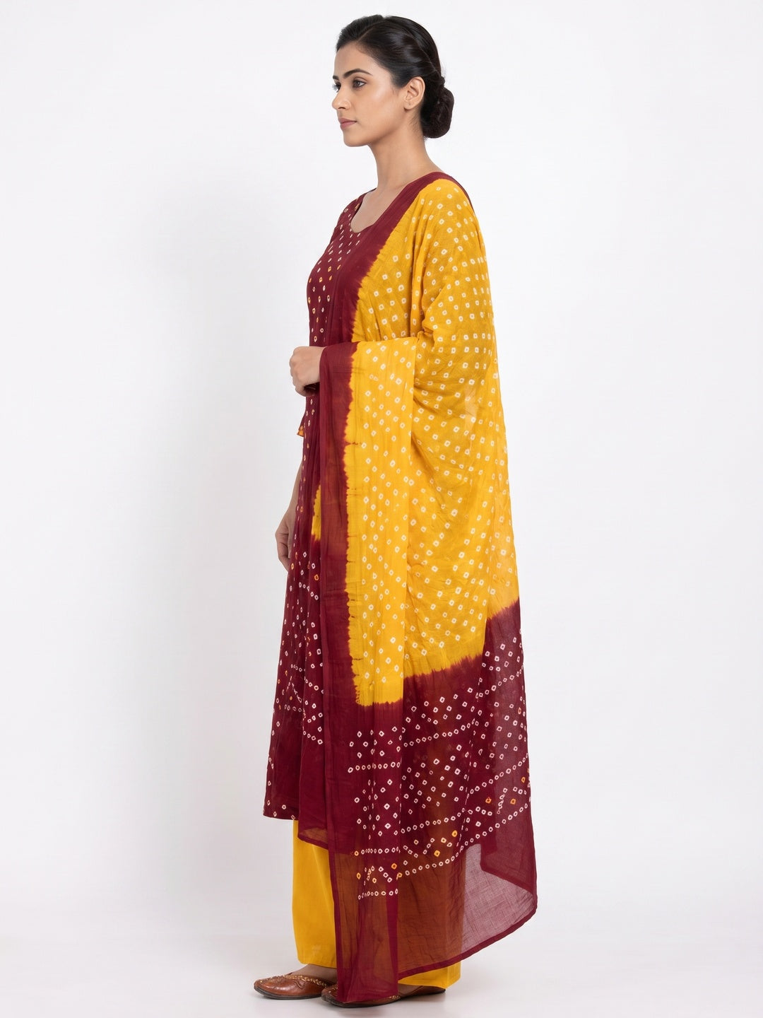 Maroon Bandhani Printed Pure Cotton Dress Material - Image 2