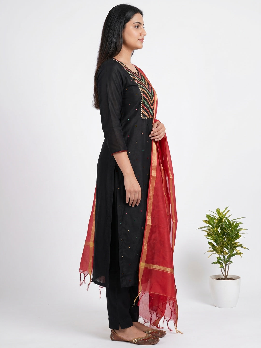 Green Embroidered Chanderi Dress Material - Image 2