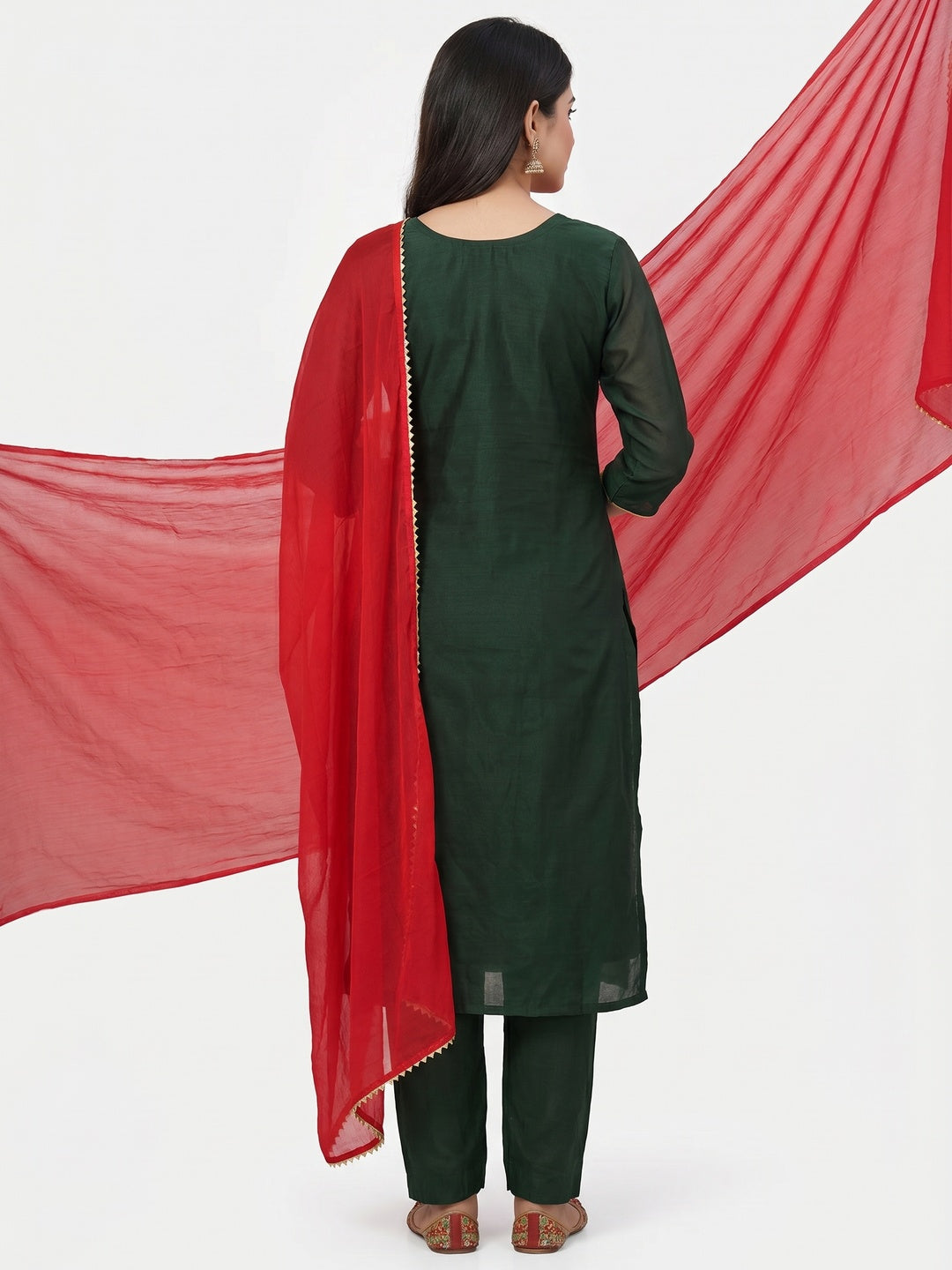 Green Embroidered Chanderi Dress Material - Image 3