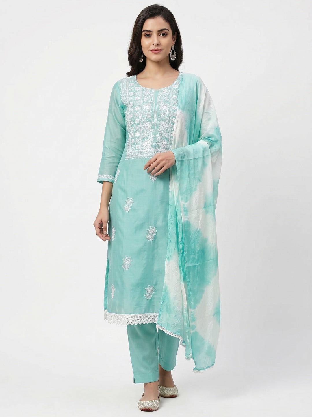 Rama Floral Embroidered Chanderi Dress Material - Image 3