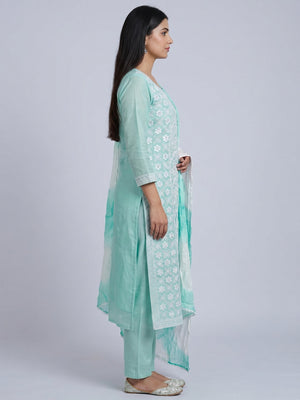 Rama Floral Embroidered Chanderi Dress Material - Image 1