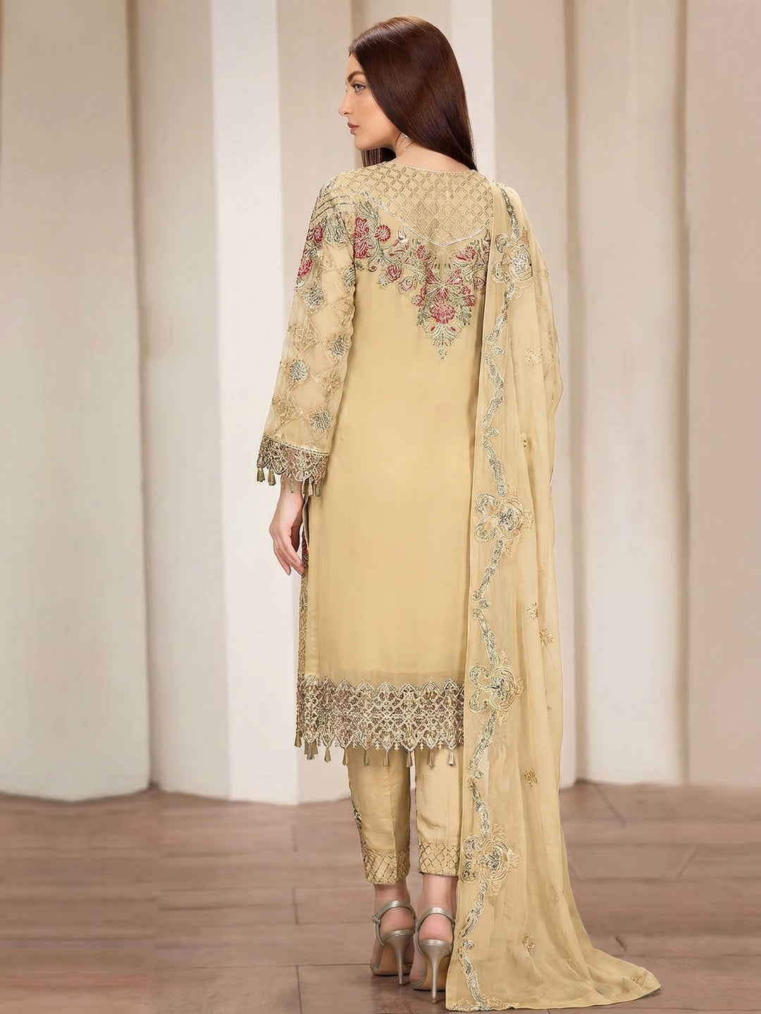 Yellow Embroidered Georgette Pakistani Suit - Image 1