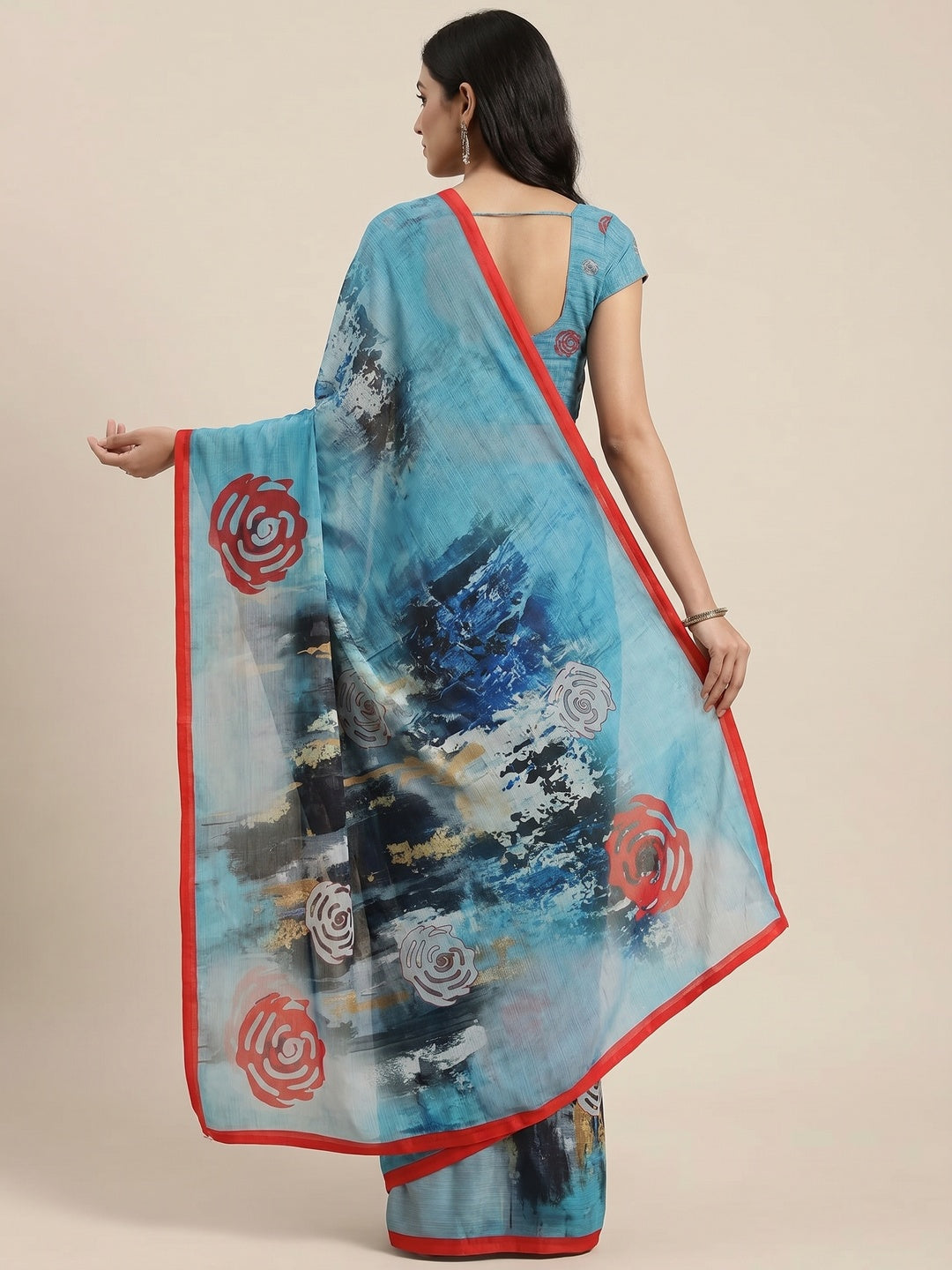 Blue Abstract Digital Printed Georgette Saree - Image 2