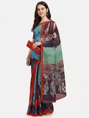 Multicolored Floral Digital Printed Georgette Saree - Image 1