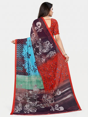 Multicolored Floral Digital Printed Georgette Saree - Image 2