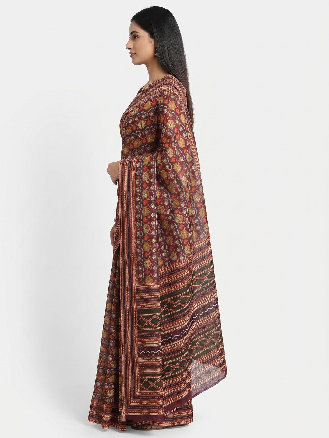 Multicolour Floral Printed Pure Cotton Saree - Image 3
