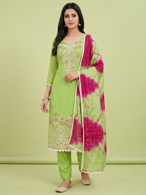Green Floral Embroidered Georgette Dress Material - Image 1