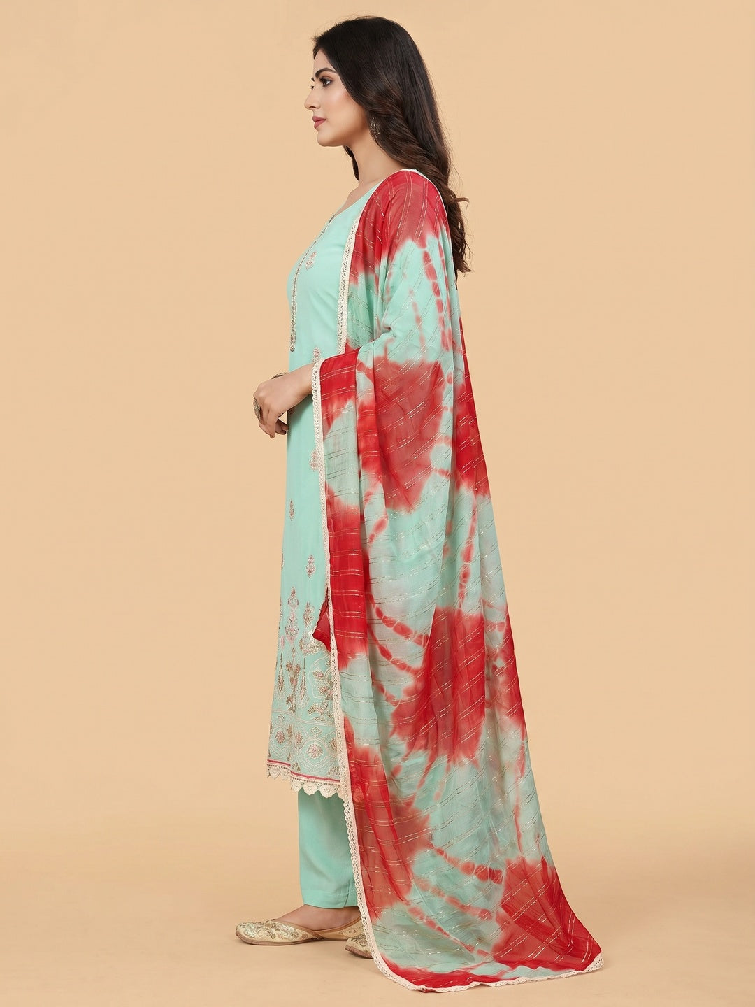 Blue Floral Embroidered Georgette Dress Material - Image 3