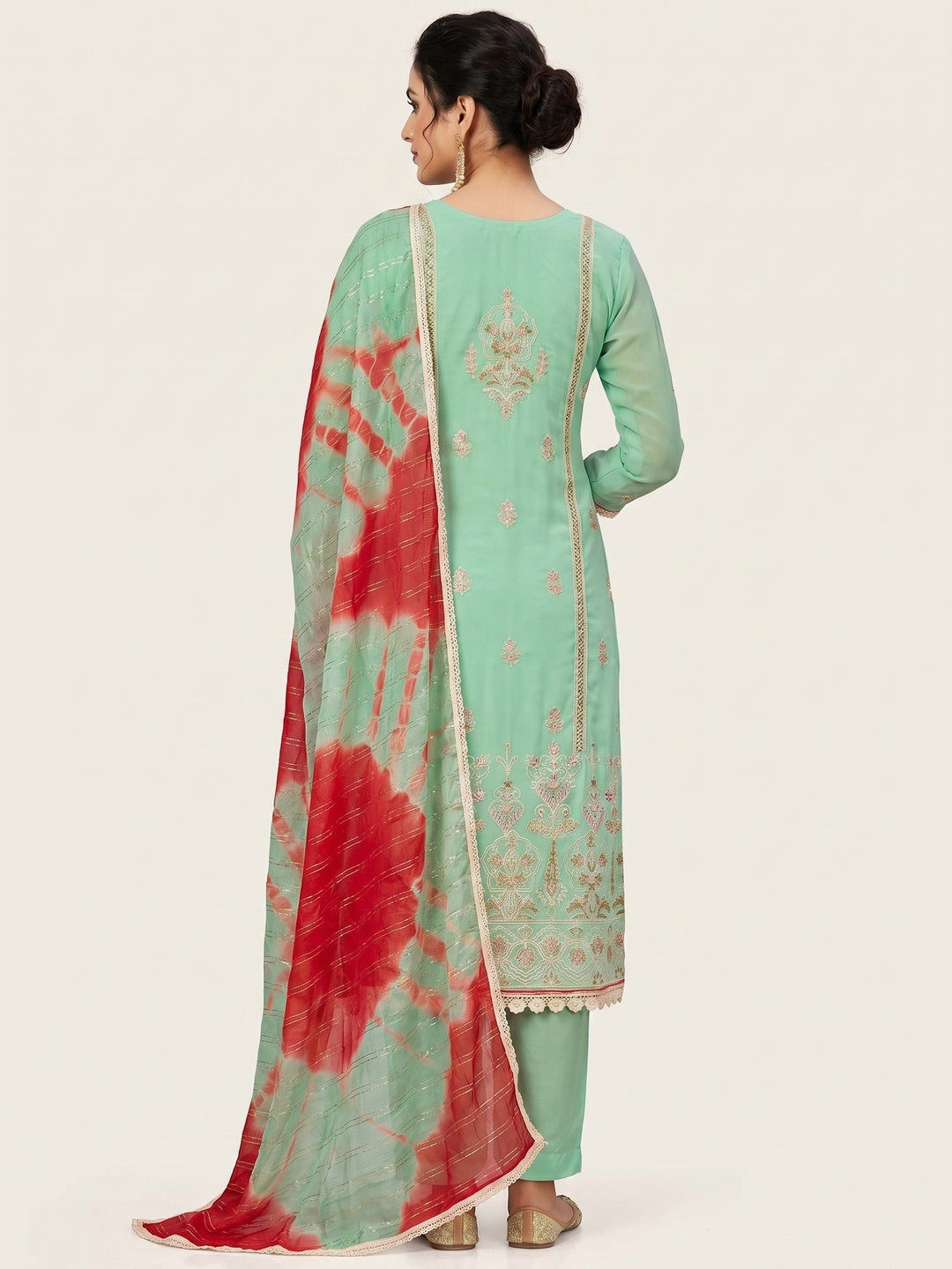 Blue Floral Embroidered Georgette Dress Material - Image 2