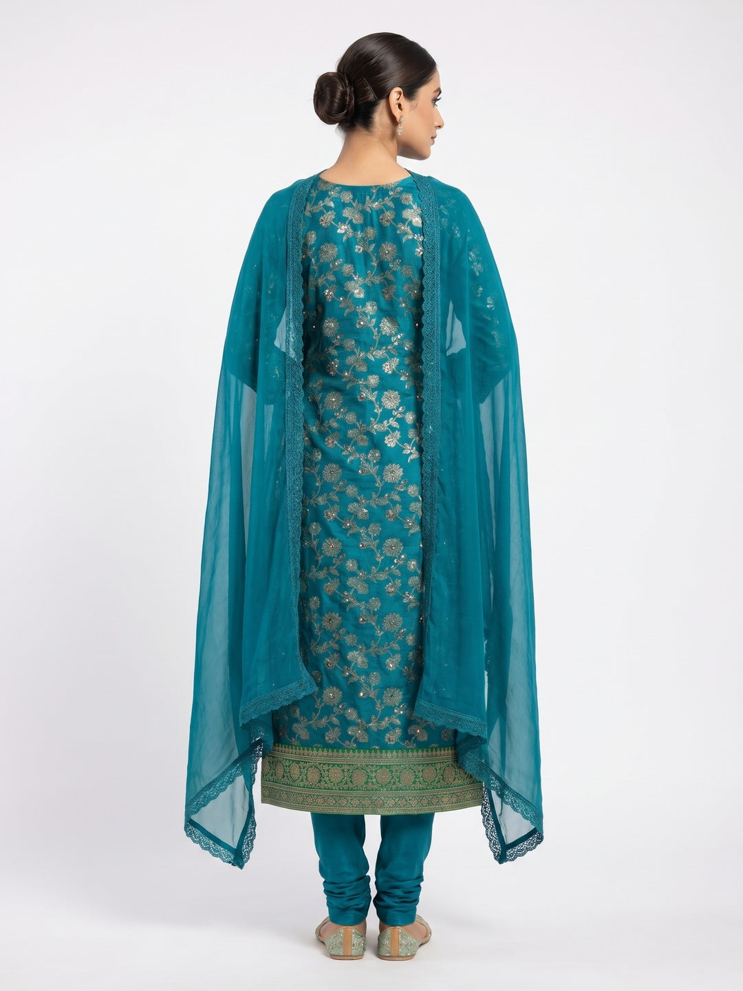 Blue Woven With Sequins Art Silk Dress Material - Image 3