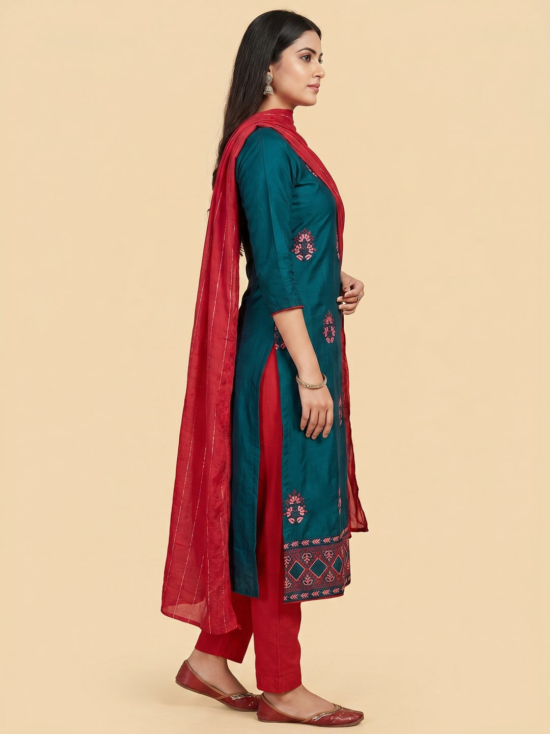 Morpich Floral Embroidered Pure Silk Dress Material - Image 3