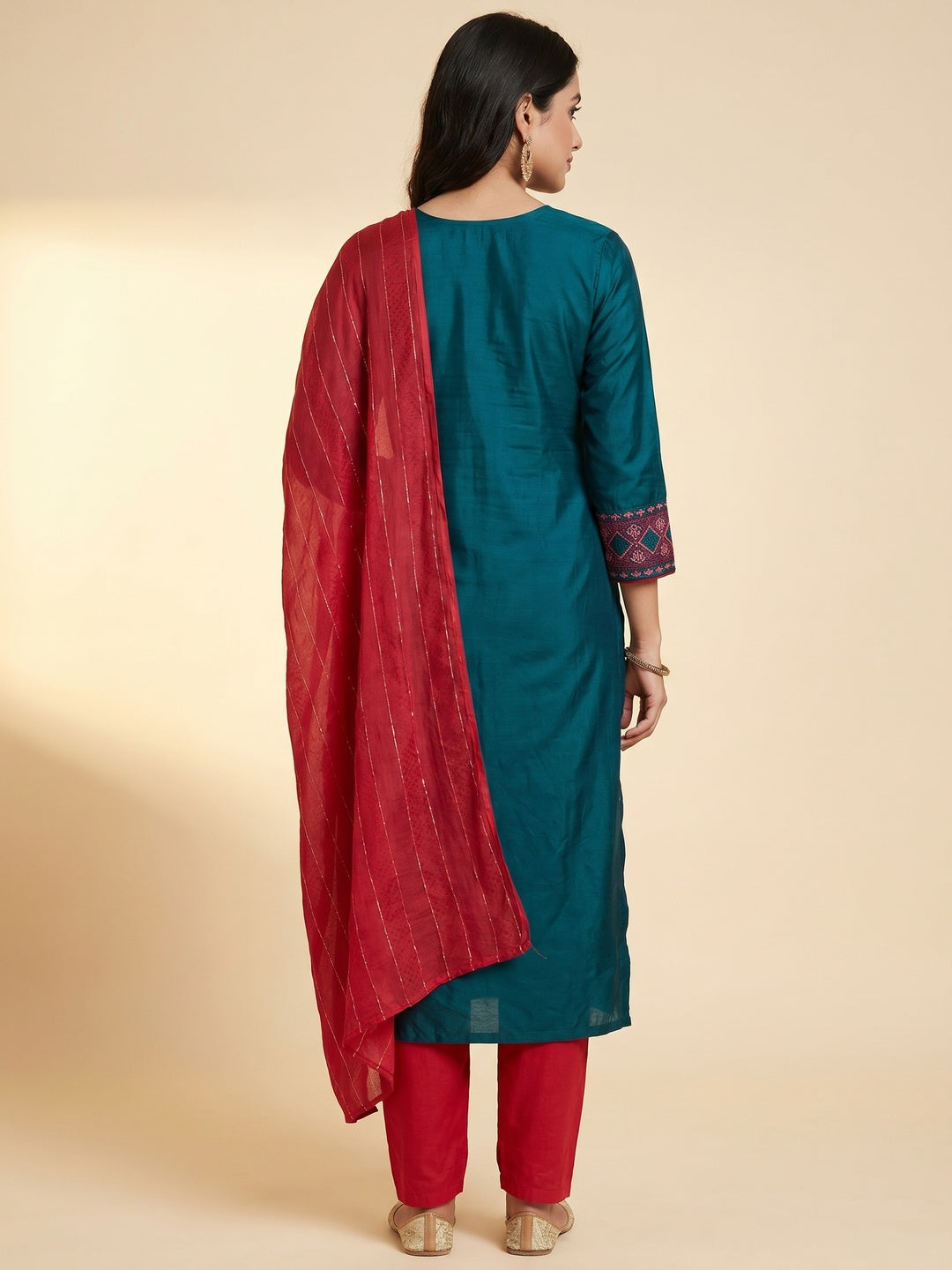Morpich Floral Embroidered Pure Silk Dress Material - Image 2