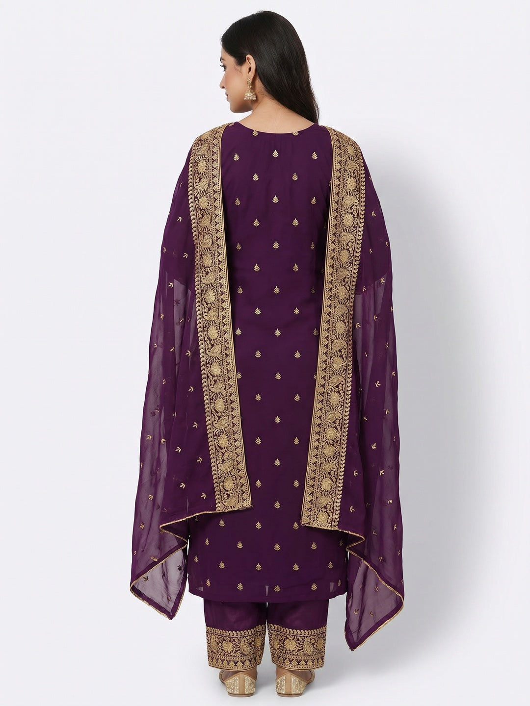 Purple Floral Embroidered Georgette Dress Material - Image 1