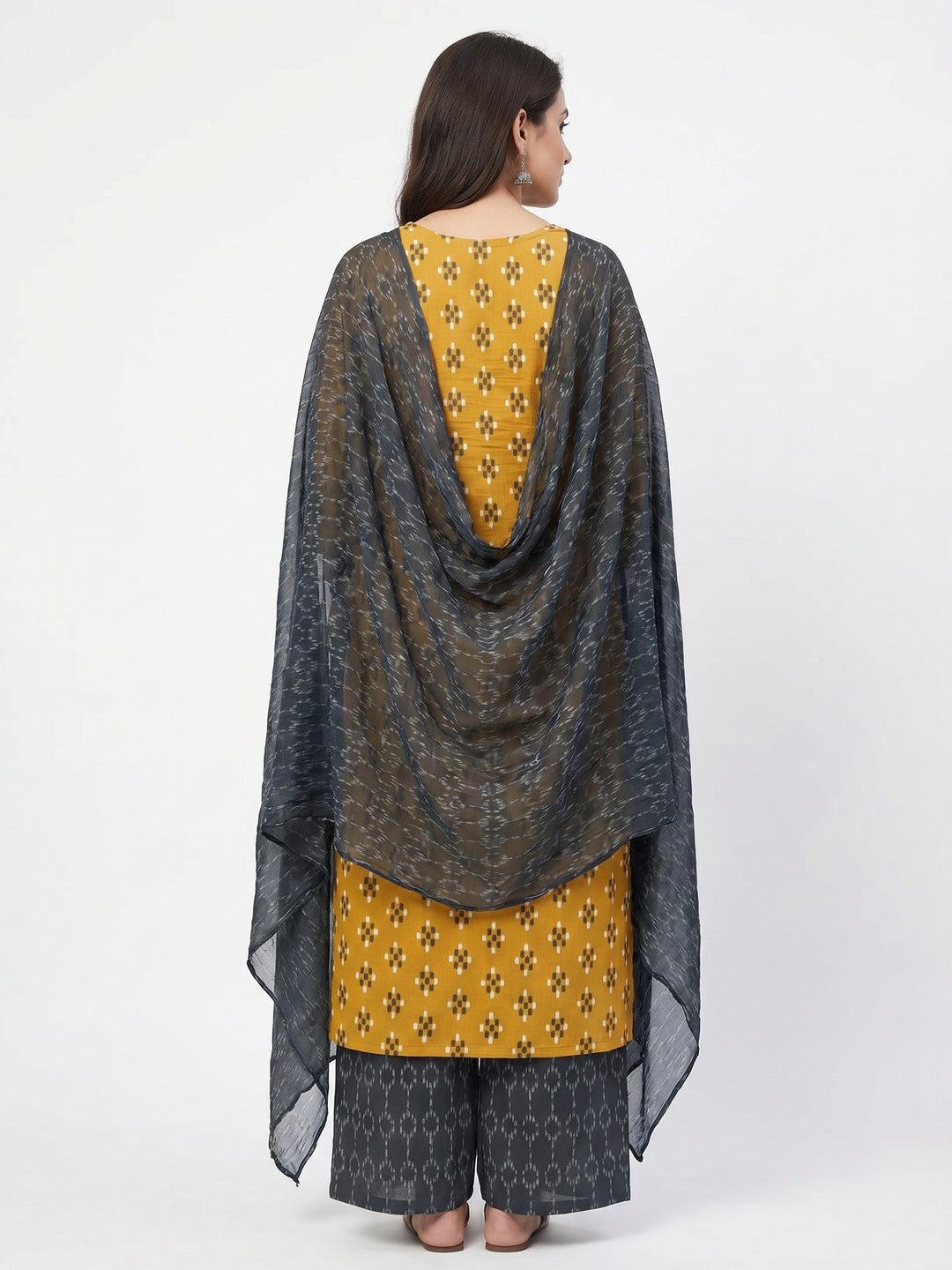 Rama Green Ikkat Printed Cotton Blend Dress Material - Image 2