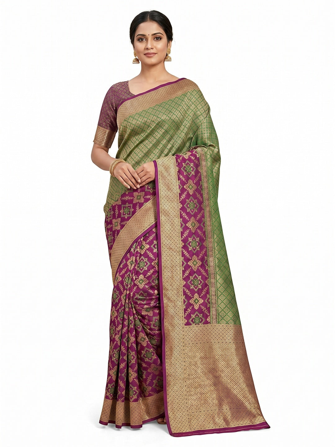 Groovy Purple Colored Festive Wear Woven Silk Saree - Image 1
