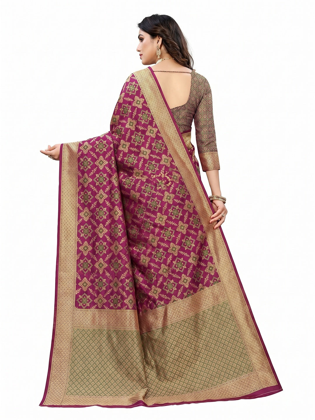 Groovy Purple Colored Festive Wear Woven Silk Saree - Image 3